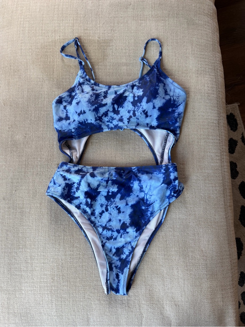 Blue Tie-Dye One-Piece Swimsuit with Cutout